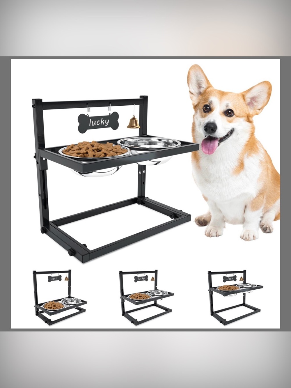 Elevated Dog Bowls For Medium Dogs - Adjustable Height Raised Feeder